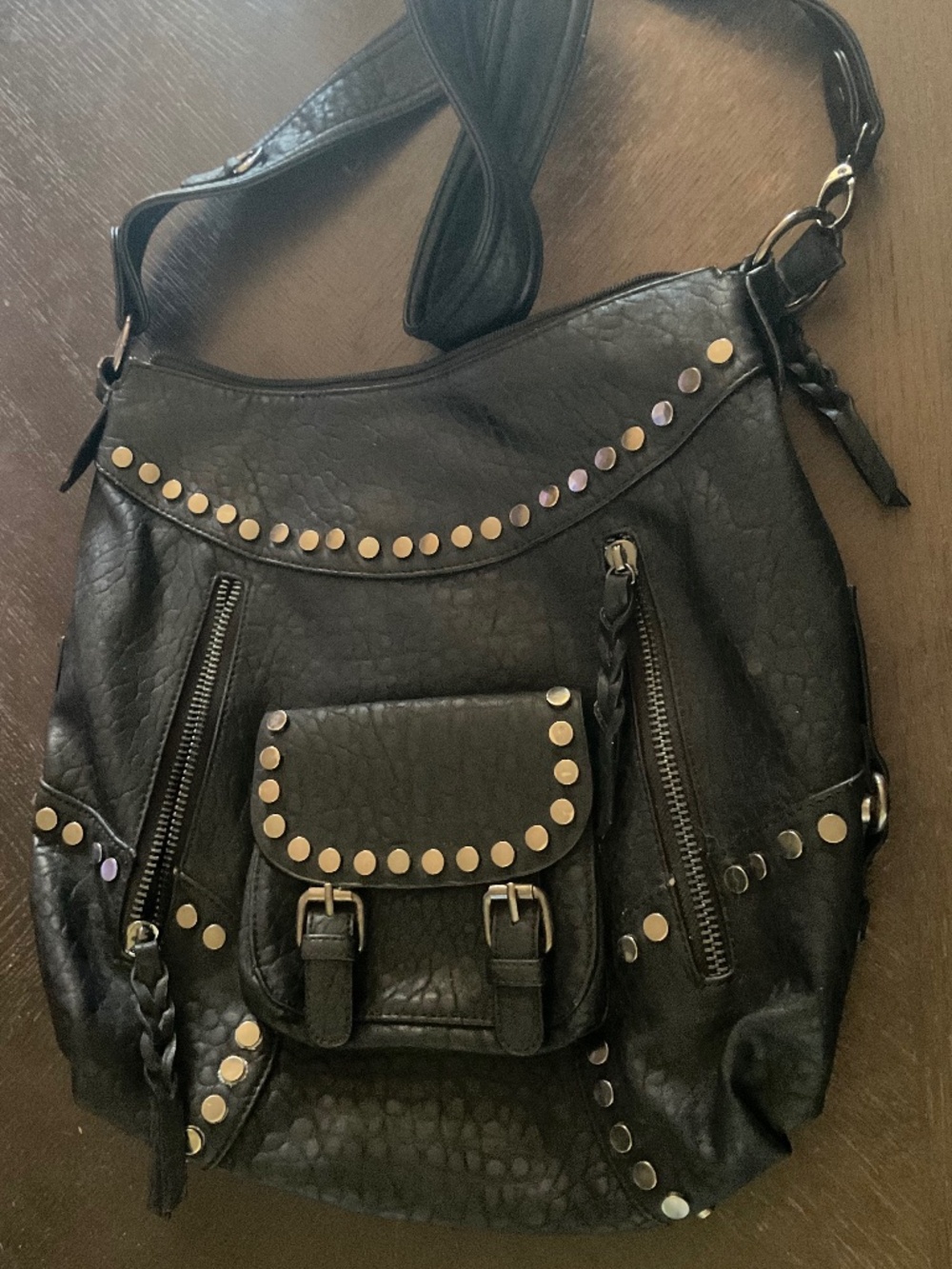 Black leather tote bag